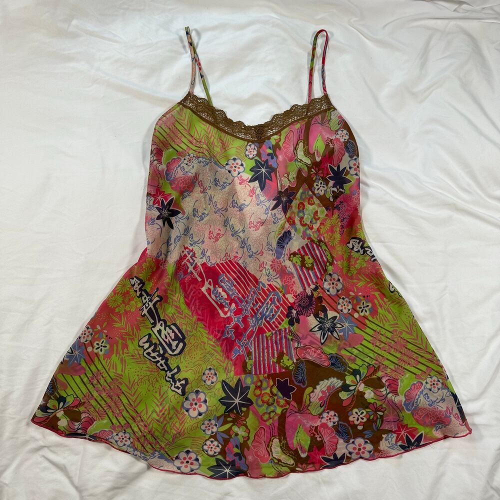 Vintage y2k Josie Natori mesh lace colorful slip dress nightgown - Picture 1 of 8